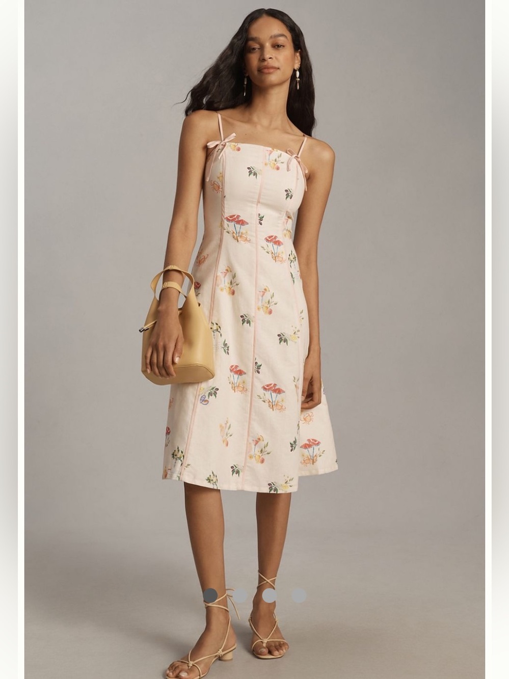 Corey Lynn Calter Light Pink Seamed Midi Dress Large Lined Linen Bows ret $248